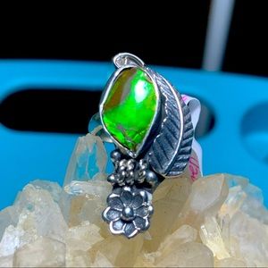 Solid sterling druid princess ammolite ring